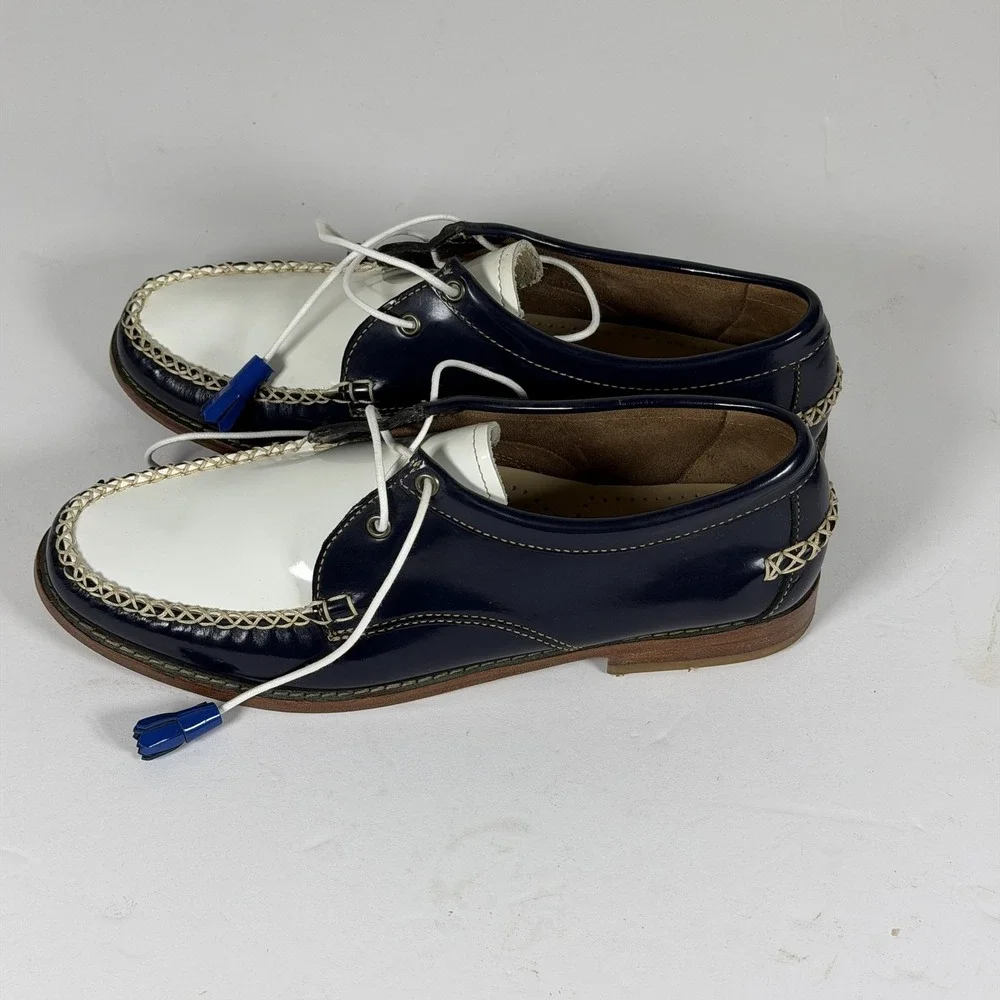 G.H. Bass & Co. Weejuns Men's Navy White Patent Leather Boat Shoes Size 10 M F-1